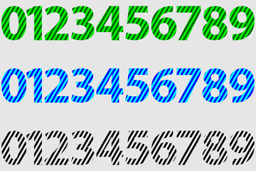 Numbers 0,1,2,3,4,5,6,7,8,9, - vector set - striped pattern