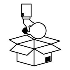 box with hand and bulb light vector illustration design