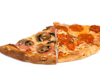 3 slices of pizza isolated on white background