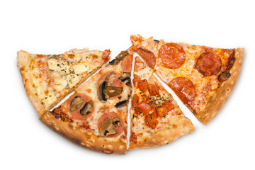 four slice pizza isolated on a white background