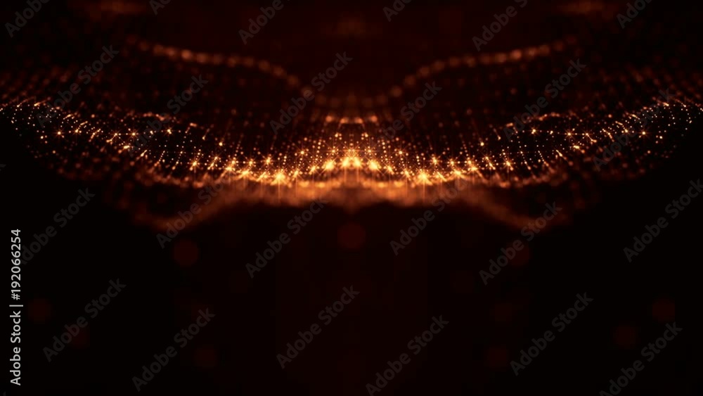Poster 3d rendering background with particles with depth of field. loop animation, seamless footage. dark d
