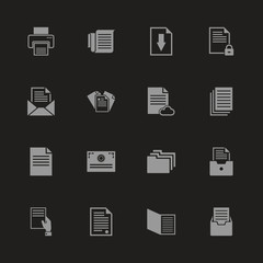 Documents icons - Gray symbol on black background. Simple illustration. Flat Vector Icon.