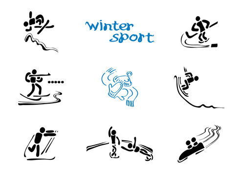 winter sports warms/ vector icons with single and pair silhouettes of different kinds of competitions