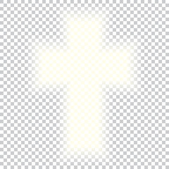 Shining Holy Cross on abstract background. Grey white halftone modern bright art. Blurred pattern background.