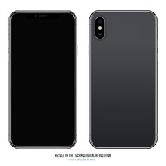 smartphone in black color with blank screen and back side on white background. stock vector illustration eps10