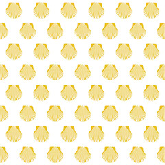 Yellow scallop shell. Camino Santiago sign. Seamless pattern. Pilgrims navigation sign. Symbol of the Camino de Santiago in Spain.