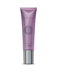 Cosmetic tube cream mockup in purple. White Plastic Tube Packaging. Realistic lipstick. Isolated