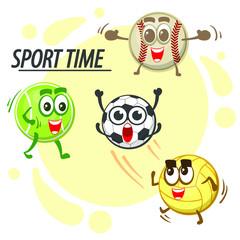 Vector characters of sport balls. Play in football. Isolated on white background.