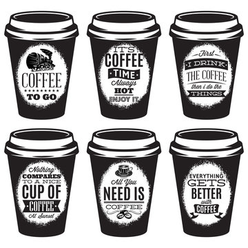 vector set of patterns for paper cups for coffee