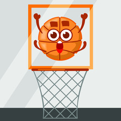 Vector happy character of basketball ball.