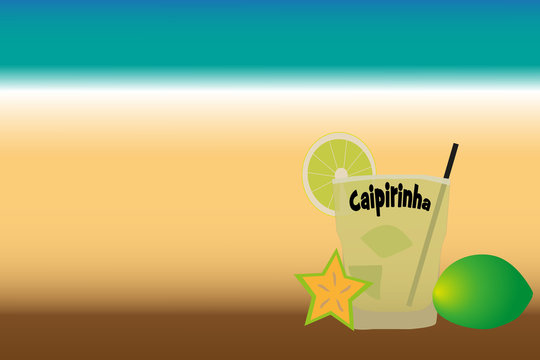 Sea background with caipirinha, lemon and carambola 
