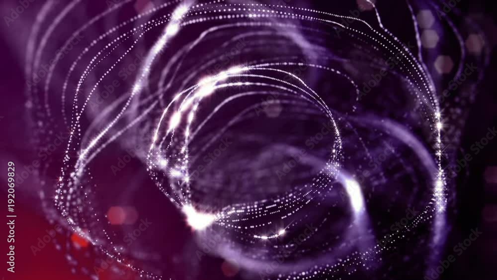 Poster 3d rendering background with particles with depth of field. loop animation, seamless footage. dark d