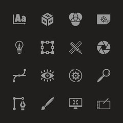 Design icons - Gray symbol on black background. Simple illustration. Flat Vector Icon.