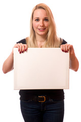 Fototapeta premium Junge Frau mit Schild