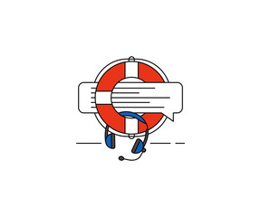 Support service concept icon. Call center line vector design. Lifebuoy and headphone illustration