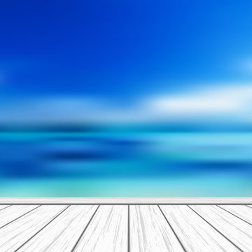 Tropical vector background with blurry turquoise sea background and blue sky