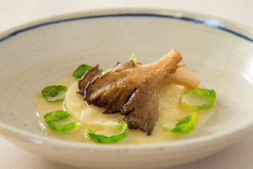 Sauerkraut topped with a Oyster Mushroom