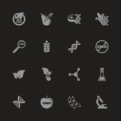 Gmo icons - Gray symbol on black background. Simple illustration. Flat Vector Icon.