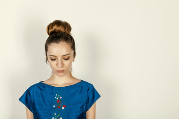 young women in blue dress