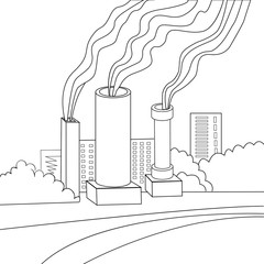 Contour vector picture pollution environment. Image of smoking pipes in the background of the city - 192071097