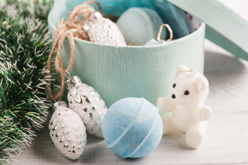 blue bombs, christmas decor