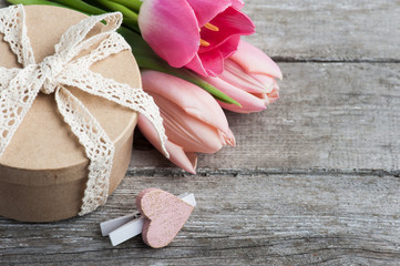 Pink tulip flower, gift box