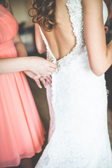 Obraz na płótnie Canvas dress ziping up bride