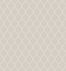 The geometric pattern with wavy lines, dots. Seamless vector background. White and beige texture