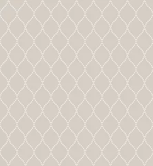 Foto op Plexiglas Beige Het geometrische patroon met golvende lijnen, stippen. Naadloze vectorachtergrond. Witte en beige textuur