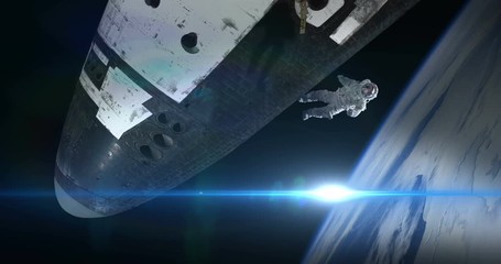 Astronaut Spacewalker Pushing off Space Shuttle Ship with Blue Flare some elements furnished by NASA images - Powered by Adobe
