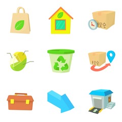 Package icons set, cartoon style