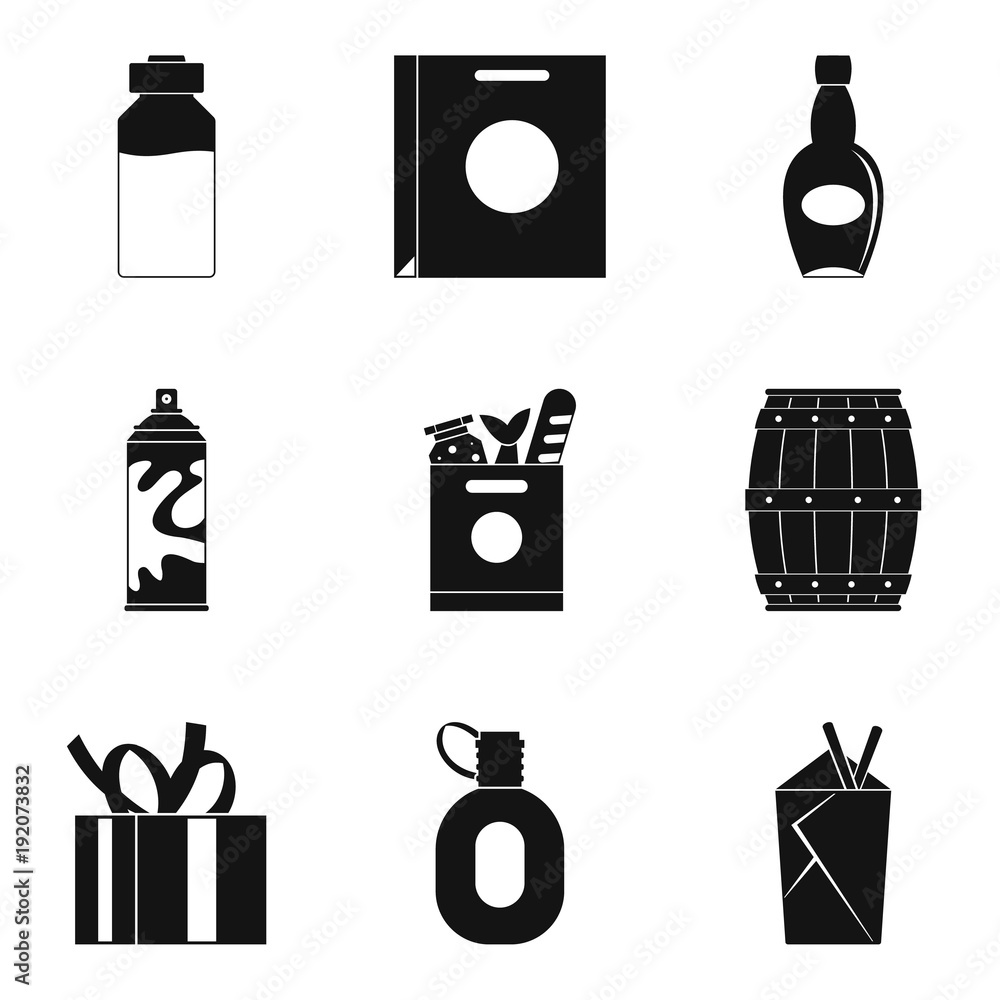 Poster container icons set, simple style