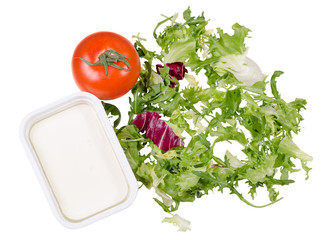 Cheese feta leaves of lettuce tomatoes