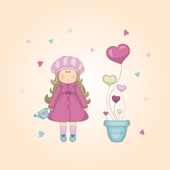 Vector illustration of cartoon little cute doll. Can be used for baby t-shirt print, fashion print design, kids wear.