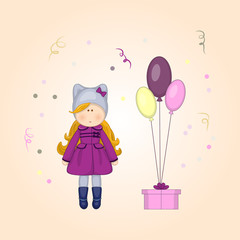 Vector illustration of cartoon little cute doll. Can be used for baby t-shirt print, fashion print design, kids wear.