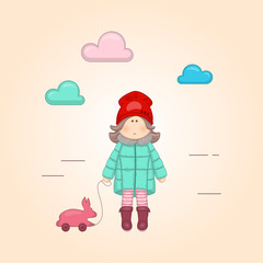 Vector illustration of cartoon little cute doll. Can be used for baby t-shirt print, fashion print design, kids wear.