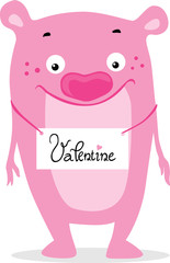 valentine character monster love heart - flat design illustration