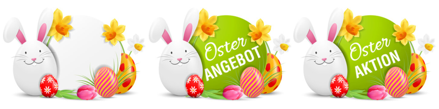 Ostern Aktion Angebot Buttons Set mit Osterhase und bemalten Ostereiern