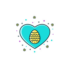 Heart shape with egg symbol - flat color line icon for Easter holiday celebration. Love Pascha, Ressurection day pictogram, logo, element, emblem in thin colorful linear design.