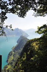 View of Swiss alps over lake lucerne