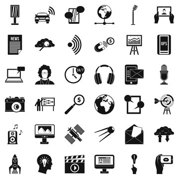 News agency icons set, simple style