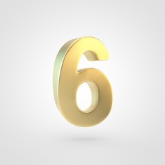 Naklejka premium 3D rendered golden number 6 isolated on white background.