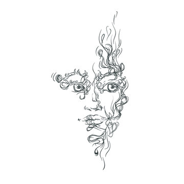 recommend clip art: Water girl in lines, vector illustration isolated on white background