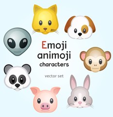 Obraz na płótnie Canvas Emoji or animoji animal characters, color vector illustration