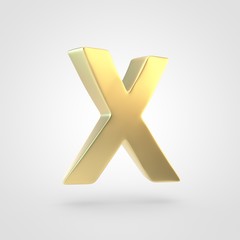Obraz premium 3D rendered golden letter X uppercase isolated on white background.