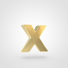 Obraz premium 3D rendered golden letter X lowercase isolated on white background.