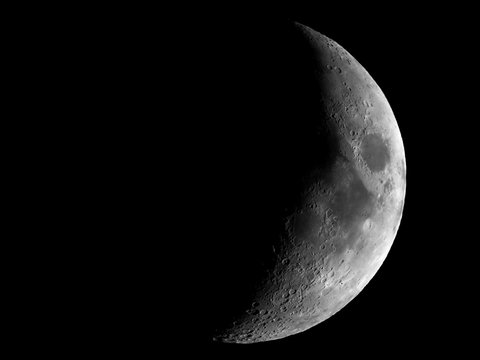 High contrast Waxing crescent moon seen with telescope