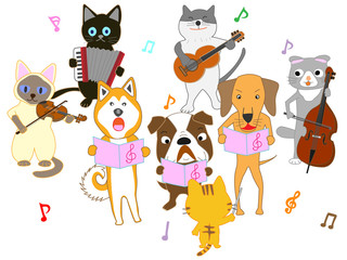 Obraz na płótnie Canvas 猫と犬のコンサート