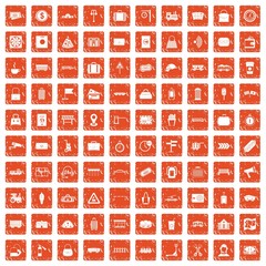 100 railway icons set grunge orange