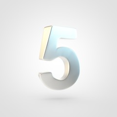 3D rendered silver number 5 isolated on white background.